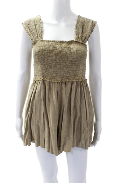 Mustard Seed Womens Smocked Sleeveless One Piece Romper Brown Size M