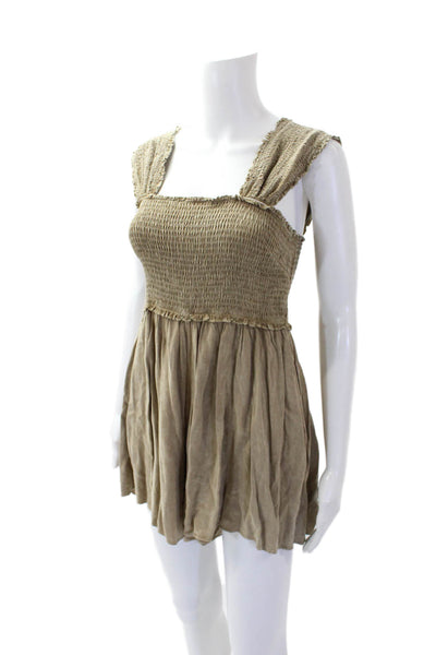 Mustard Seed Womens Smocked Sleeveless One Piece Romper Brown Size M