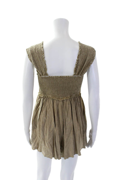 Mustard Seed Womens Smocked Sleeveless One Piece Romper Brown Size M