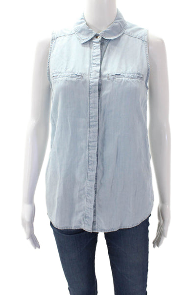 Paige Womens Cotton Sleeveless Button Lined Tank Blouse Blue Size XS