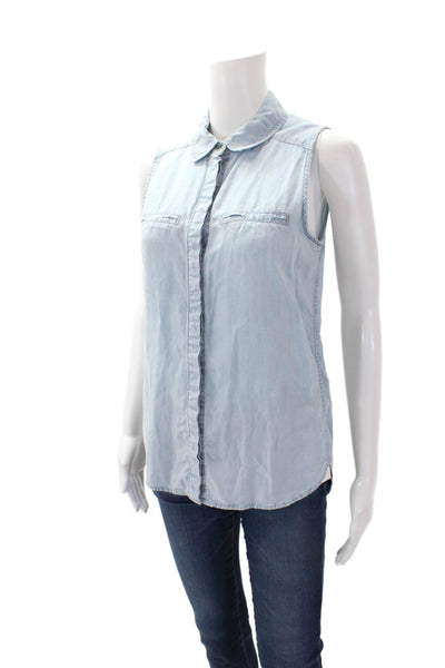 Paige Womens Cotton Sleeveless Button Lined Tank Blouse Blue Size XS