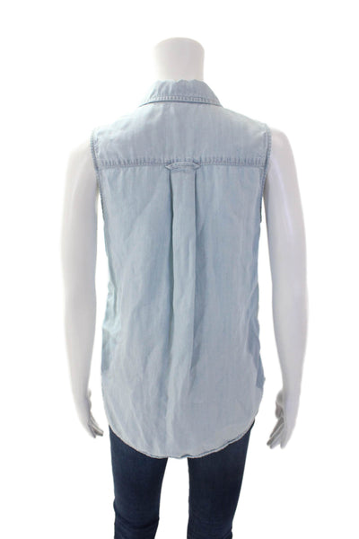 Paige Womens Cotton Sleeveless Button Lined Tank Blouse Blue Size XS