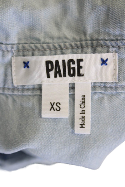 Paige Womens Cotton Sleeveless Button Lined Tank Blouse Blue Size XS