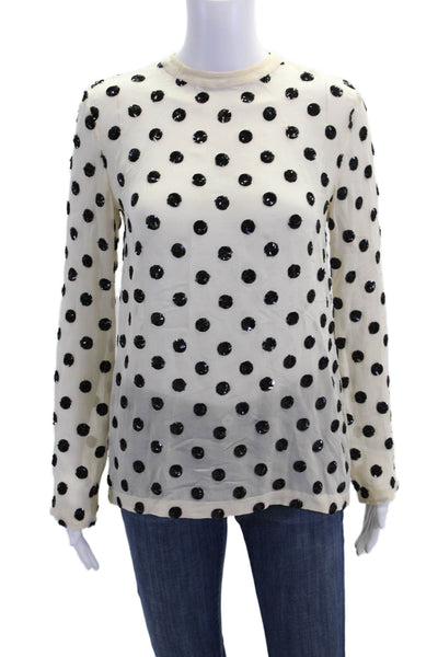 Suno Womens Silk Polka Dot Long Sleeve Zippered Blouse Top Cream Size 0
