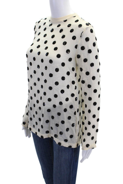Suno Womens Silk Polka Dot Long Sleeve Zippered Blouse Top Cream Size 0