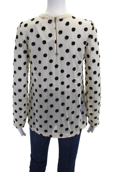 Suno Womens Silk Polka Dot Long Sleeve Zippered Blouse Top Cream Size 0