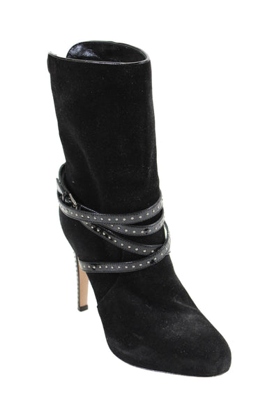 Gianvito Rossi Womens Suede Studded Belted Ankle Boots Black Size 36.5 6.5