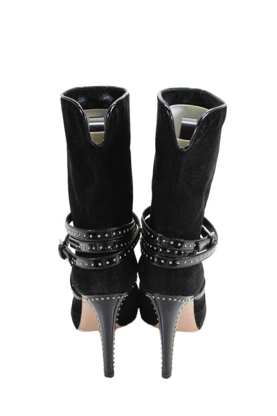 Gianvito Rossi Womens Suede Studded Belted Ankle Boots Black Size 36.5 6.5