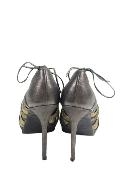 Bruno Frisoni Womens Leather Strappy Sandal Heels Silver Gold Size 37 7