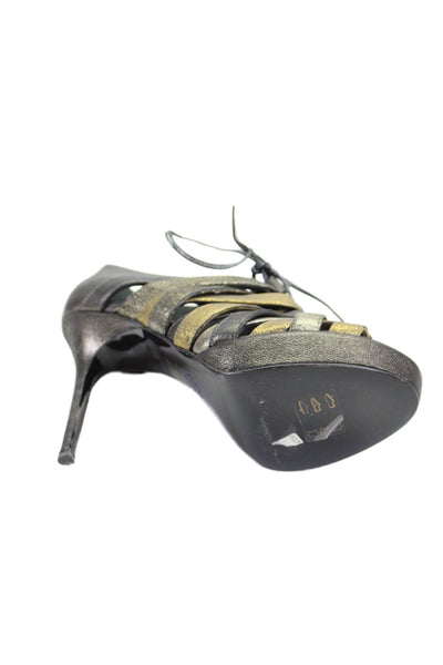 Bruno Frisoni Womens Leather Strappy Sandal Heels Silver Gold Size 37 7
