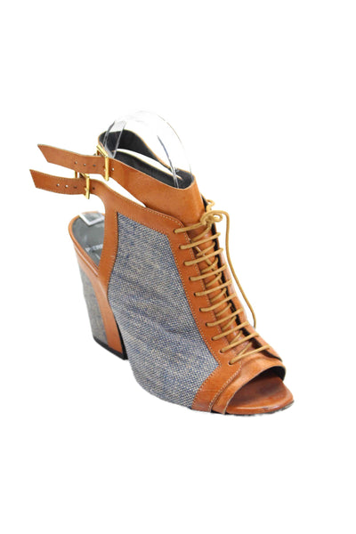 Pierre Hardy Womens Slingbacks Open Toe Ankle Boots Blue Brown Size 36 6