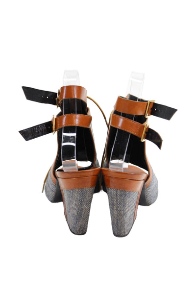 Pierre Hardy Womens Slingbacks Open Toe Ankle Boots Blue Brown Size 36 6