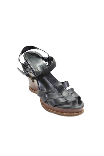 KORS Michael Kors Women's Opne Toe Strappy Buckle Wedge Sandals Black Size 10