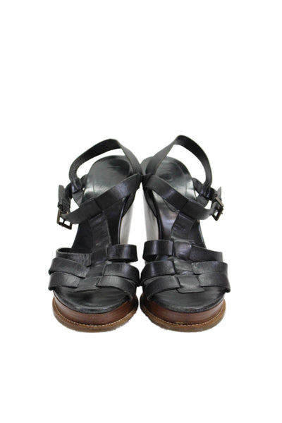 KORS Michael Kors Women's Opne Toe Strappy Buckle Wedge Sandals Black Size 10