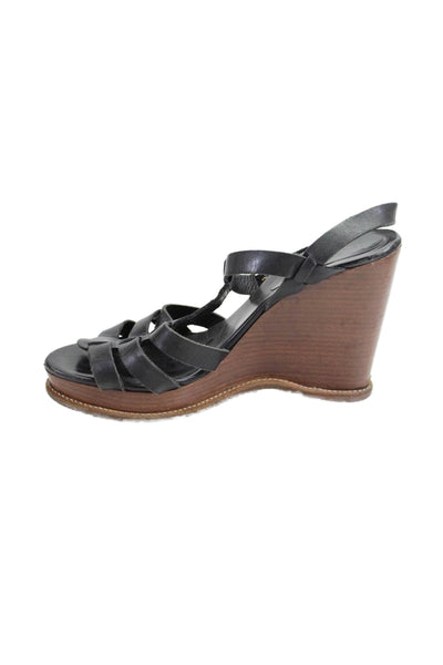 KORS Michael Kors Women's Opne Toe Strappy Buckle Wedge Sandals Black Size 10