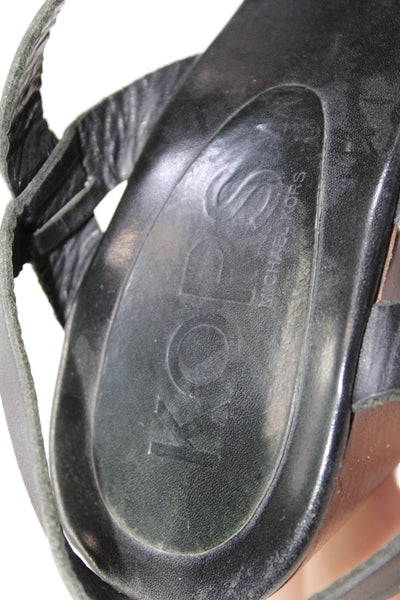KORS Michael Kors Women's Opne Toe Strappy Buckle Wedge Sandals Black Size 10