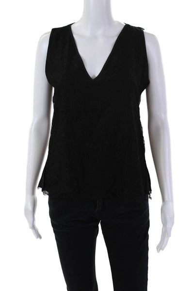 Andrew Gn Womens Sleeveless V Neck Lace Overlay Boxy Top Black Size IT 40