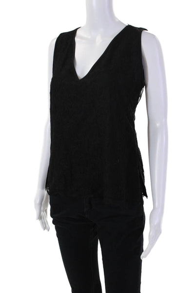 Andrew Gn Womens Sleeveless V Neck Lace Overlay Boxy Top Black Size IT 40