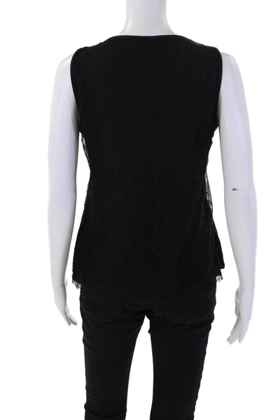 Andrew Gn Womens Sleeveless V Neck Lace Overlay Boxy Top Black Size IT 40