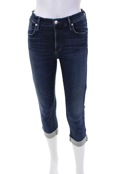 Agolde Womens Cotton Dark Wash Mid Rise Buttoned Capri Jeans Blue Size 27