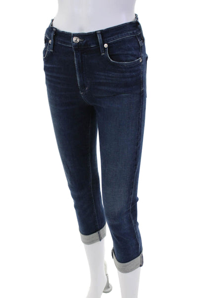 Agolde Womens Cotton Dark Wash Mid Rise Buttoned Capri Jeans Blue Size 27