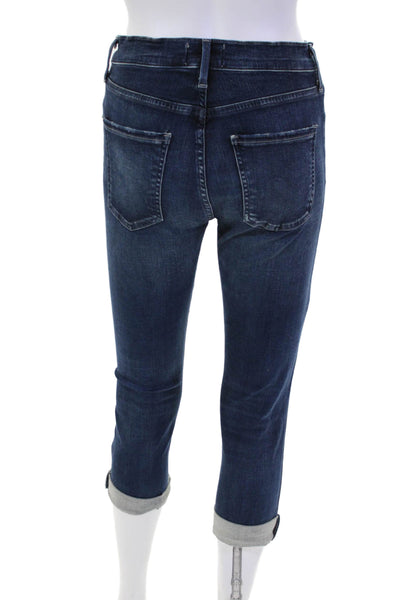 Agolde Womens Cotton Dark Wash Mid Rise Buttoned Capri Jeans Blue Size 27