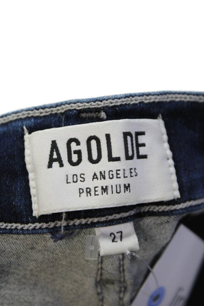 Agolde Womens Cotton Dark Wash Mid Rise Buttoned Capri Jeans Blue Size 27