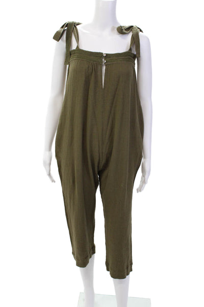 Something Navy Womens Cotton Sleeveless Tie Strap Detail Jumpsuit Green Size S