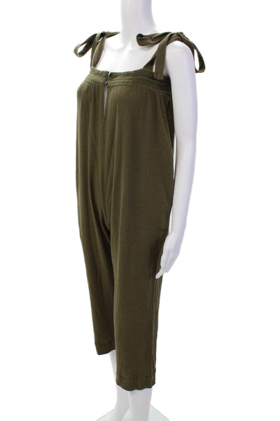 Something Navy Womens Cotton Sleeveless Tie Strap Detail Jumpsuit Green Size S