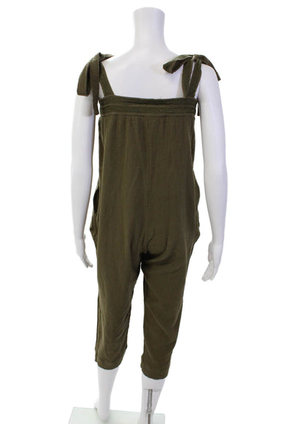 Something Navy Womens Cotton Sleeveless Tie Strap Detail Jumpsuit Green Size S