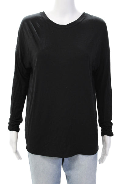 Vince Womens Long Sleeve Panel Detail Crew Neck Blouse Solid Black Size XS