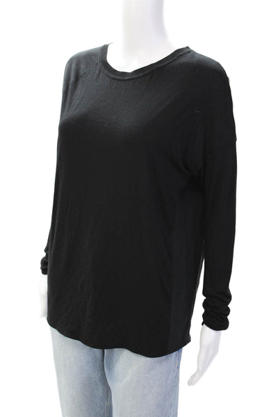 Vince Womens Long Sleeve Panel Detail Crew Neck Blouse Solid Black Size XS