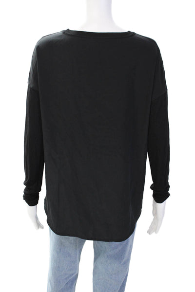 Vince Womens Long Sleeve Panel Detail Crew Neck Blouse Solid Black Size XS