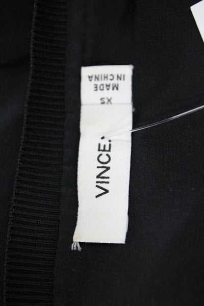 Vince Womens Long Sleeve Panel Detail Crew Neck Blouse Solid Black Size XS