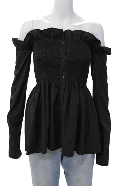 Luxe by Style Keepers Womens Smocked Off The Shoulder Blouse Black Size S