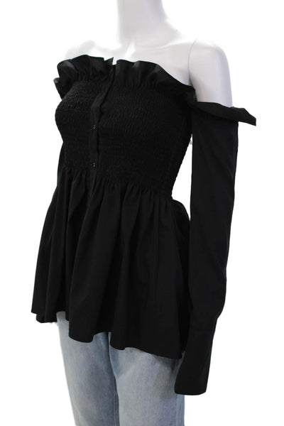 Luxe by Style Keepers Womens Smocked Off The Shoulder Blouse Black Size S