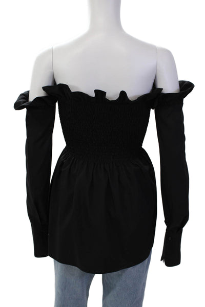 Luxe by Style Keepers Womens Smocked Off The Shoulder Blouse Black Size S