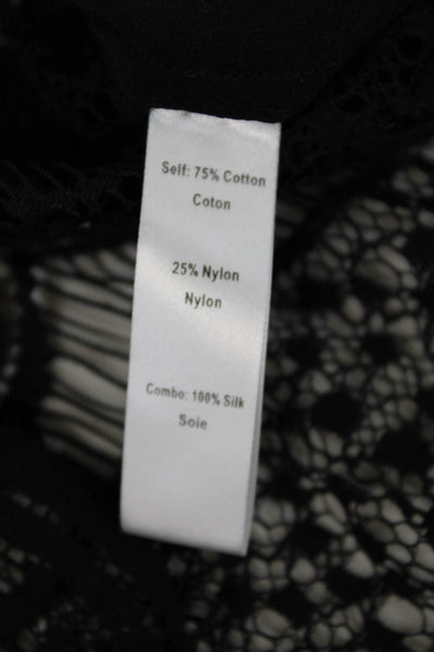 Marissa Webb Womens Cotton Pleated Detail Lace Long Sleeve Blouse Black Size XS