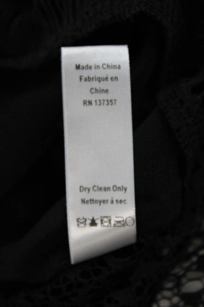 Marissa Webb Womens Cotton Pleated Detail Lace Long Sleeve Blouse Black Size XS
