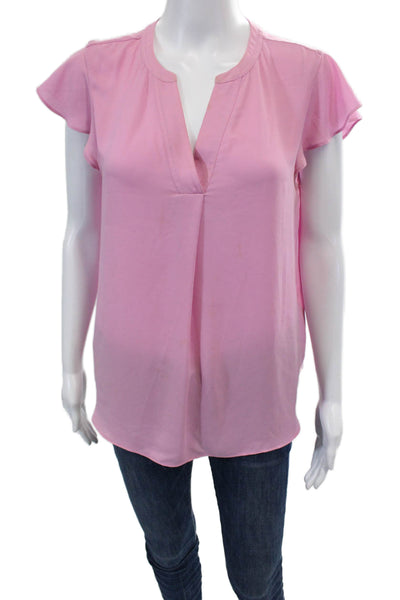 J Crew Womens V-Neckline Ruffle Cap Sleeve Curved Hem Blouse Pink Size 8