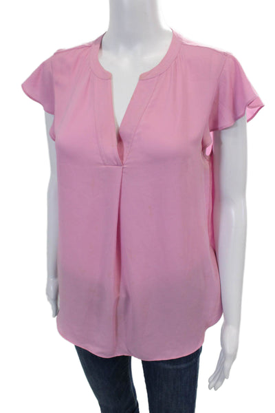 J Crew Womens V-Neckline Ruffle Cap Sleeve Curved Hem Blouse Pink Size 8