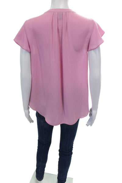 J Crew Womens V-Neckline Ruffle Cap Sleeve Curved Hem Blouse Pink Size 8