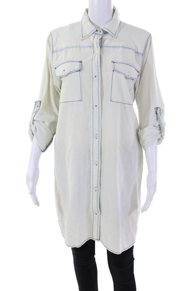 Current/Elliott Women's Collard Long Sleeves Button Down Tunic Shirt Blue Size 2
