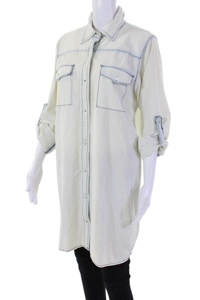 Current/Elliott Women's Collard Long Sleeves Button Down Tunic Shirt Blue Size 2
