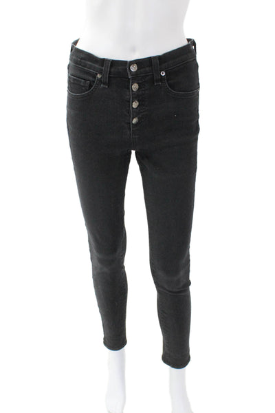 Veronica Beard Womens Cotton Slim Leg High Waist Button Fly Jeans Black Size 27