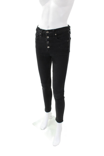Veronica Beard Womens Cotton Slim Leg High Waist Button Fly Jeans Black Size 27