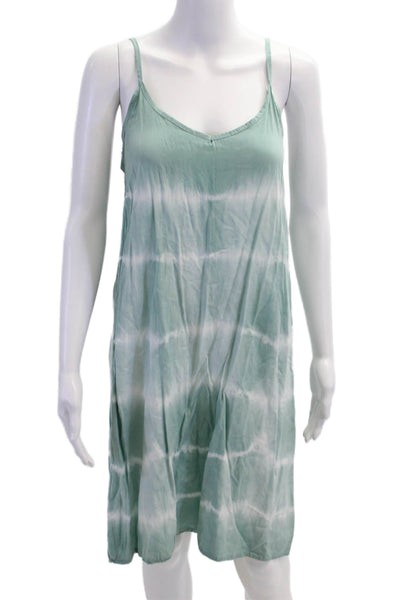 529 Womens Tie Dye Print V Neck Spaghetti Strap Coverup Dress Blue Size S