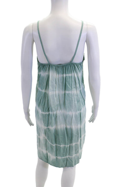 529 Womens Tie Dye Print V Neck Spaghetti Strap Coverup Dress Blue Size S