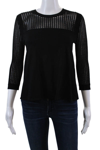 Autumn Cashmere Womens 3/4 Sleeve Round Neck Pullover Sweater Black Size S