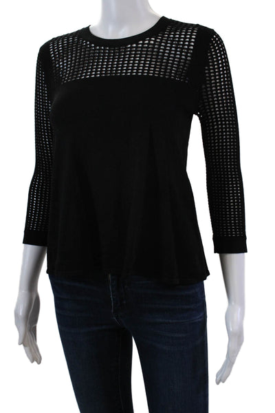 Autumn Cashmere Womens 3/4 Sleeve Round Neck Pullover Sweater Black Size S